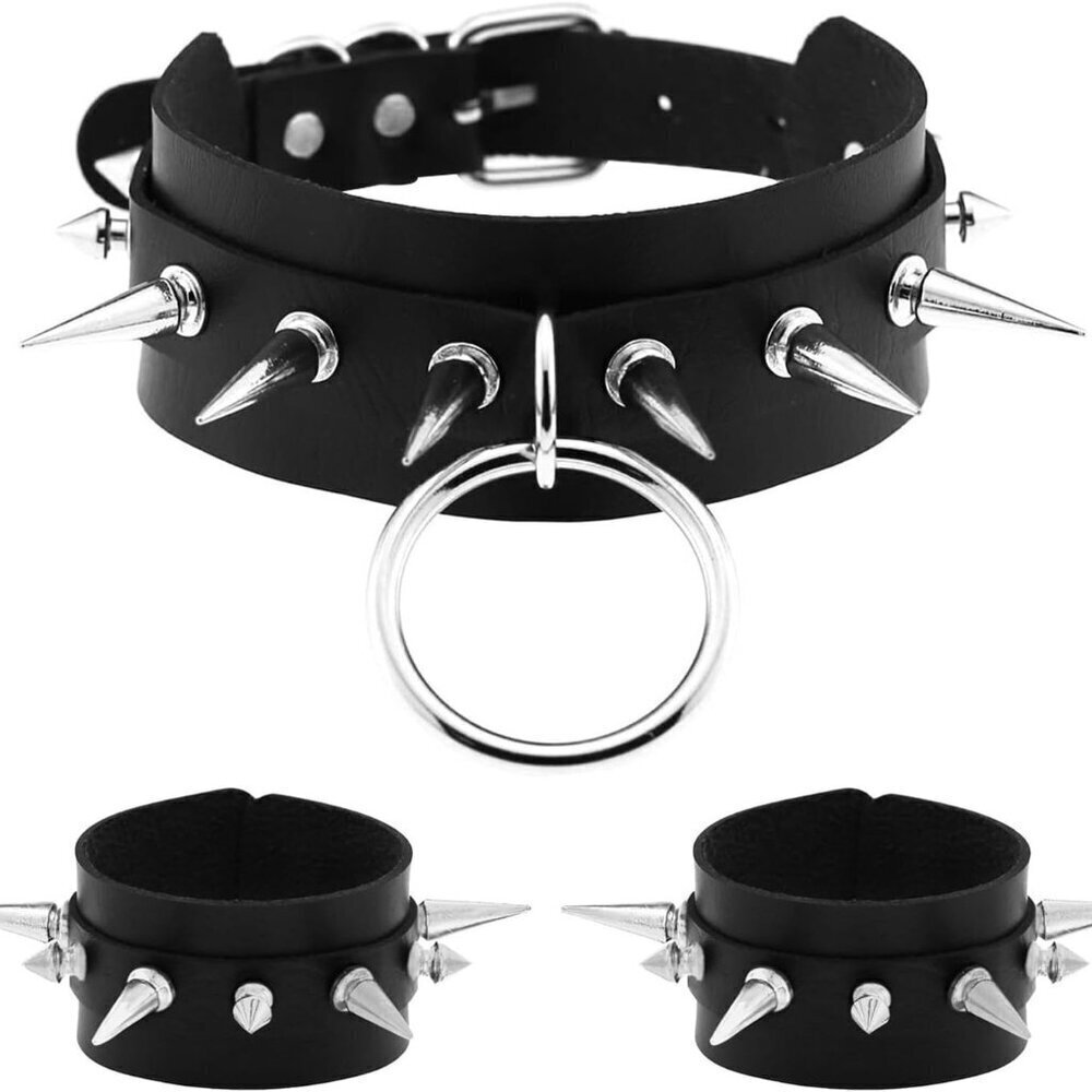 Punk Leather Choker Bracelets Set Faux Adjustable Gothic Jewelry Gift